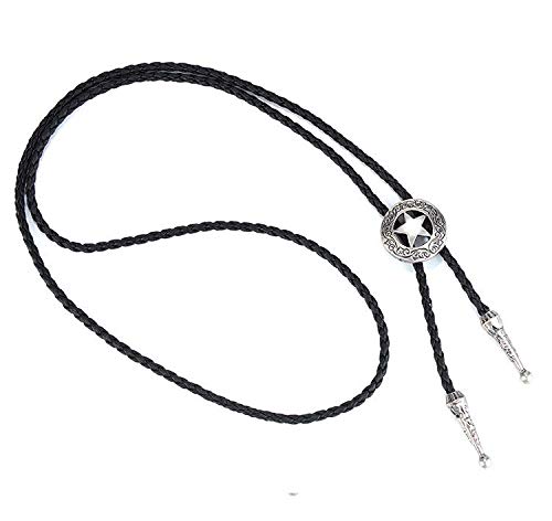 Azora Native American Western Cowboy Bolo Tie Star Disc Leather Necktie Cord Bola Tie For Women Men #TOP2