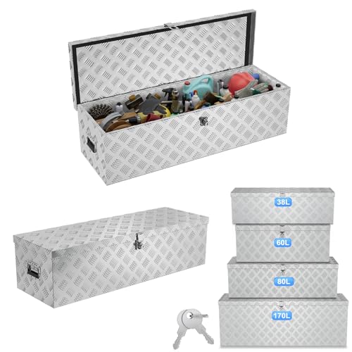 ACXIN Aufbewahrungsbox Alubox 990x330x254 mm, Aluminium Werkzeugkiste mit Schloss und 2 Schlüsseln, Robuste abschließbare Deichselbox für den Anhänger,...