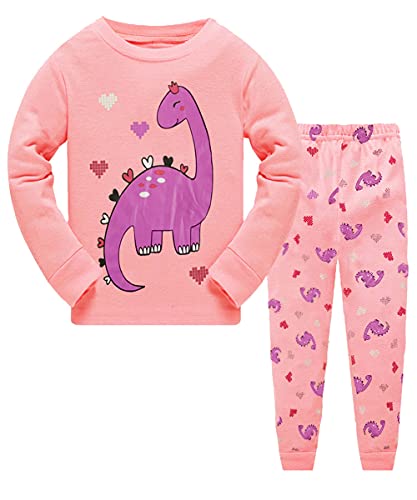 LXKA Conjunto curto de pijama de dinossauro para meninas, pijamas de verão para meninas, 100% algodão, unicórnio, gato, flamingo, roupa de dormir de 2 a 8 anos, Dinossauro