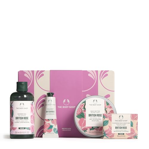 The Body Shop British Rose Collection Gift Set Shower Gel 250ml Body Butter 200ml Cleansing Face & Body Bar 100g Hand Cream 100ml Floral Body Care Set 96hr Moisture Vegan Gift
