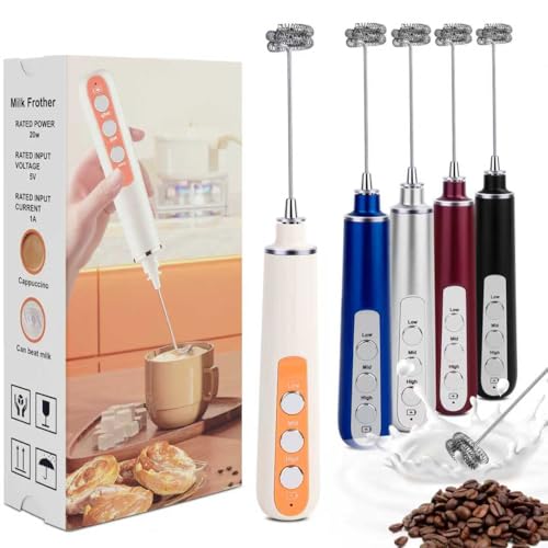 Batidora De Mano Electrica - Espumador de leche recargable de mano para café, accesorios de barra de café, electrodomésticos de cocina, espumador eléctrico, regalo para mujeres y hombres (marfil)