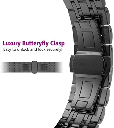 Image of MOROFY Stainless Steel 7 Link Watch Band Compatible with Apple Watch Series 11 | 10 Strap 42mm, Series 9 | 8 | 7 41mm, Series 6 | 5 | 4 | SE3 40mm, Series 3 | 2 | 1 38mm (Black)