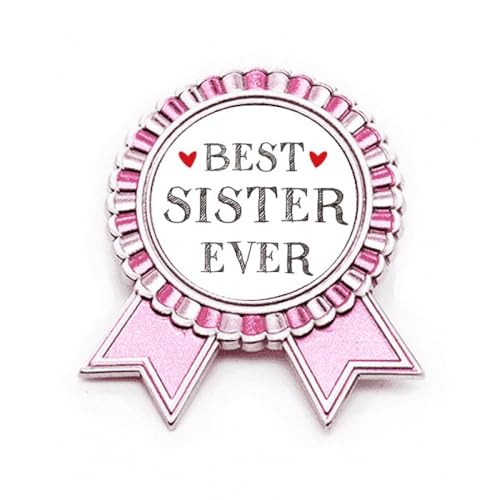 Broche cœur Best Sister Ever rose en métal de taille M