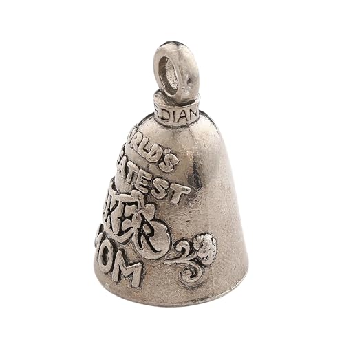 Image of Guardian Bell Worlds Greatest Biker Mom Good Luck Bell w /Keyring & Black Velvet Gift Bag | Motorcycle Bell | Lead-Free Pewter | Good Luck Gift to Friends & Family | Bike Bell | Made in USA