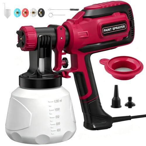 Image of Paint Sprayer, HVLP Spray Gun with Cleaning & Blowing Joints, 4 Nozzle Sizes & 3 Spray Patterns, Easy to Clean, for Furniture, Cabinets, Decks, Walls, Doors, DIY Projects, etc.