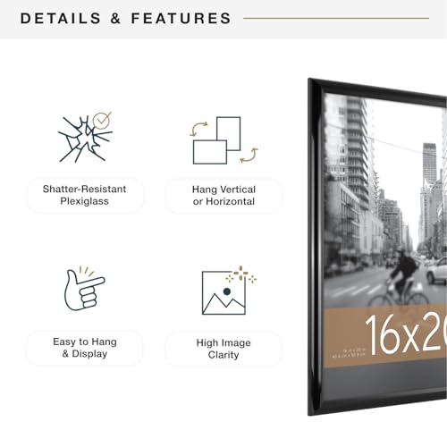 MCS Trendsetter 16x20 Poster Frame Black High-Gloss, Vertical & Horizontal Wall Hanging Large Picture Frame for Photos, Posters & Art Prints (1-Pack)