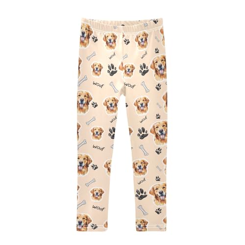 Cute Puppy Face Brown Girls Leggings Soft Comfortable Athletic Leggings Dancing Pants for 4-10 Years