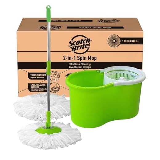Scotch-Brite Twin Bucket Spin Plastic Mop (Green, 2 Refills)