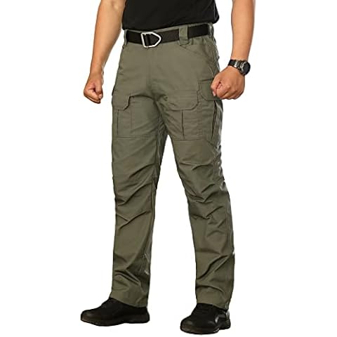 NAVEKULL Men's Outdoor Tactical Trousers Lightweight Hiking Trousers Ripstop Combat Work Pants Casual Cotton Mlitary Cargo Trousers Army Green Cover