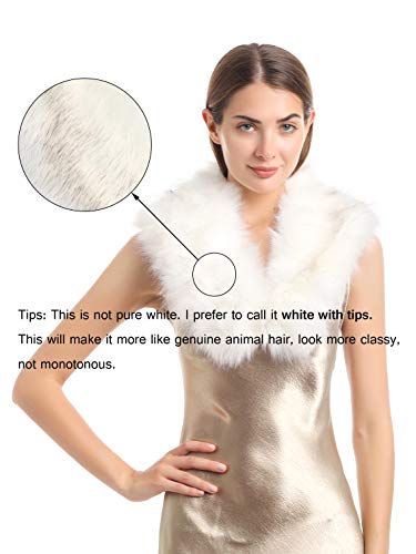 Soul Young Faux Fur Collar Women's Neck Warmer Scarf Wrap,White With Tips,One Size #TOP2