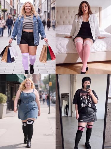 Image of Apoway 6 Pairs Plus Size Thigh High Socks Warm Thigh High Stockings Over the Knee Socks for Women, L-XXL