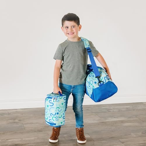 Image of Wildkin Kids Overnighter Duffel Bag - Carry-On Size, Ideal for School & Sleepovers - Confetti Blue
