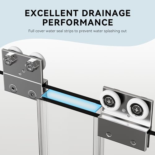 Image of 44-48 inch W x 72 inch H Bathroom Double Sliding Shower Door, Semi-Frameless Shower Glass Doors with 1 /4 inch (6mm) Clear SGCC Tempered Glass and Stainless Steel Handles, Easy to Install, Chrome