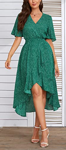 Image of Kormei Women Short Sleeve V Neck Floral High Low Flowy Summer Party Long Maxi Dress