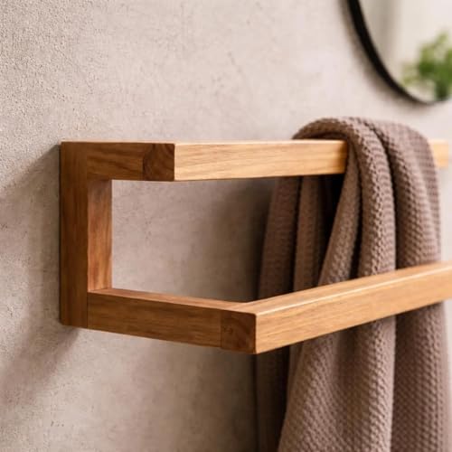 Image of Wooden Wall Shelves with Towel Holder, Wall-Mounted Bathroom Storage Rack, Wooden Shelves and Wooden Towel Stand Shelves for Bathroom Towel Stand Bathroom Shelves (Only Towel Holder)