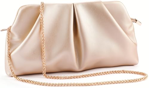 Image of Women Clutch Bag Dressy Formal Handbag Pleated PU Clutch Purse Detachable Chain