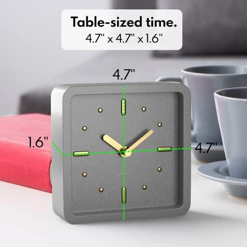 Driini Modern Mid Century Desk & Shelf Clock (Gray and Gold) - Battery Operated with Silent, Analog Movement Small Tabletop Clocks for Office Perfect for Mantle, End Table, Desktop or Nightstand