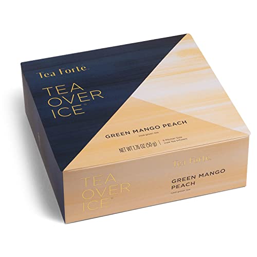 Tea Forte Tea Over Ice Steeping Pitcher + Tea Infuser Blends, Mango Peach Tea Pitcher Sized Ice Tea Infusers (5Pk) + Glass Serving & Brewing Pitcher Set For Flash Chilled Ice Tea #TOP1
