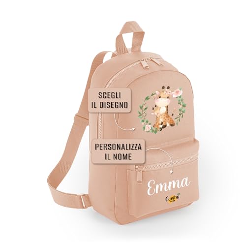 Caribu design Zainetto Bambino/Bambina Personalizzato con Nome - Zaino Piccolo da Bimbo - Cartella Personalizzabile per Scuola Asilo Materna Sport Gite Viaggi 23 x 35 x 12 cm (Pesca)