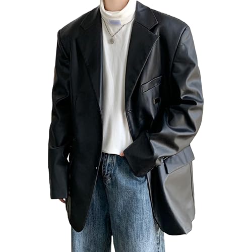 Men's Suit Leather Jacket Regular Fit Button Down PU Men Jackets Cool Motorcycle Leathers Coat