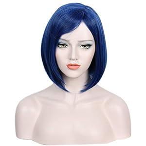 Linfairy Peluca corta azul con flequillo, disfraz de Halloween, peluca de cosplay