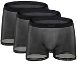 Men's See Through Shorts Transparent Boxer Briefs Mesh Breathable Underwear 3-Pack,XL,Black