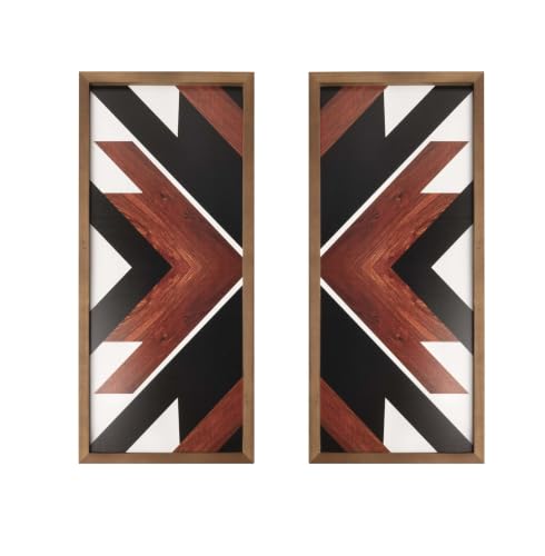 flangairy 20.9"x9.8" 2pcs Wooden Aztec Wall Decor, Western Bedroom Decor