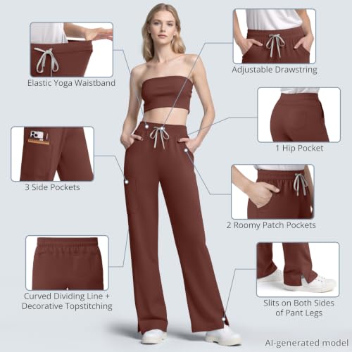 Image of Women's 7-Pocket Scrub Pants - Straight Leg, Mid-Rise, Drawstring | Soft stretch knit Mid-rise drawstring Side slits Wrinkle-resistant Machine washable For nurses /doctors /vets