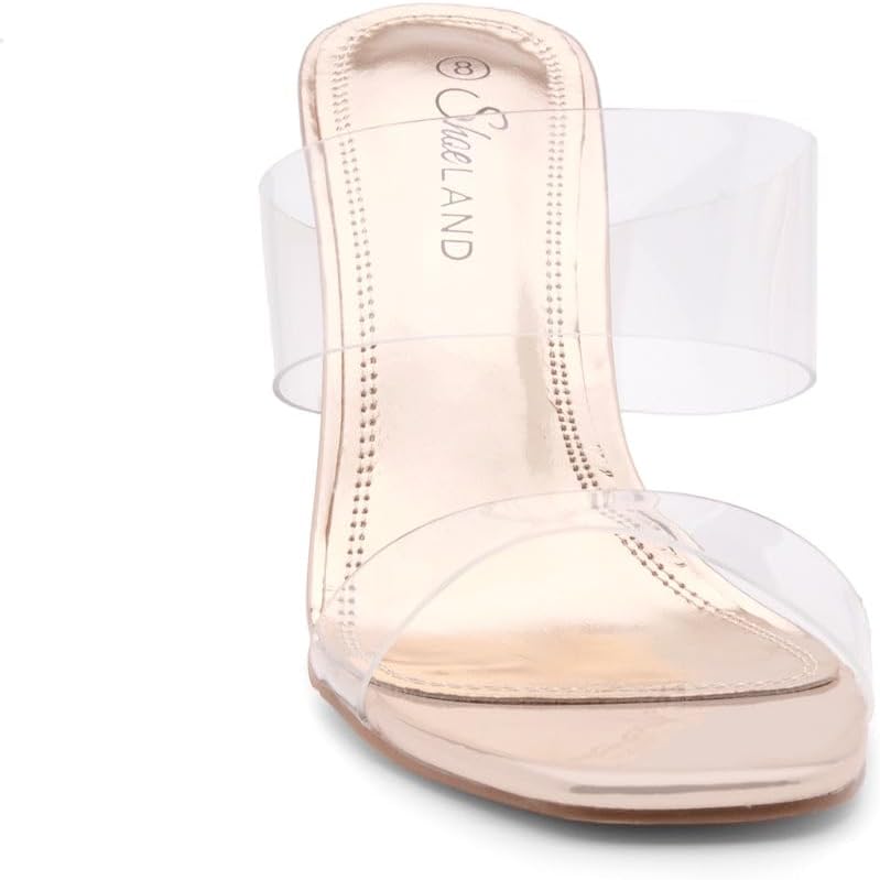 Shoe Land Clear Heels for Women | Transparent Two Strap High Block Chunky Heeled Mules | Slip-On Dressy Clear Sandals for Prom, Wedding, Party & Formal Events - Image 3