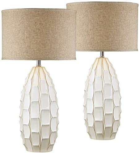 Set de 2 lámparas de mesa blancas de cerámica 32.75" alt miniatura 2