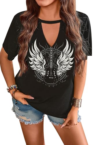 Rock Concert Outfits for Women Rock and Roll Vintage Graphic Concert Tops Casual Country Concert Tops Nashville Outfits (XXL, Guitar-Black)