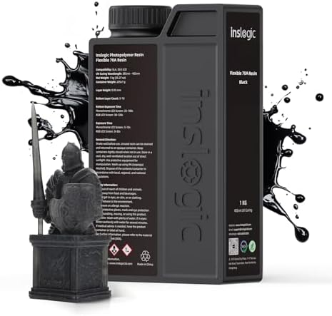 Inslogic Flexible 70A Resin 3D Printer Resin, 1KG 3D Printing Resin for Printing Soft and Flexible Items, Bendable and Not Brittle, Fast Curing 405nm UV Photopolymer Resin, 1KG Black