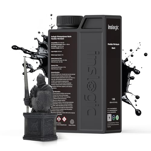 Inslogic Resina flexible 70A para impresora 3D, resina 3D de 1kg para impresión de artículos suaves y flexibles, flexible y no quebradiza, curado rápido resina fotopolimérica UV 405nm, Negro