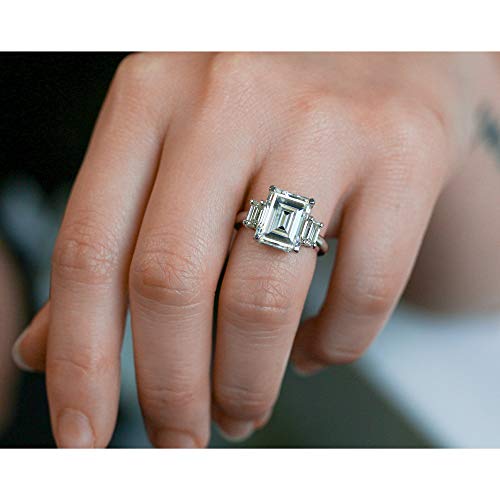 Kobelli 5 1/2 Carat Tgw Three Stone Emerald Cut Moissanite Statement Engagement Ring In 14K White Gold - Size 7 #TOP1
