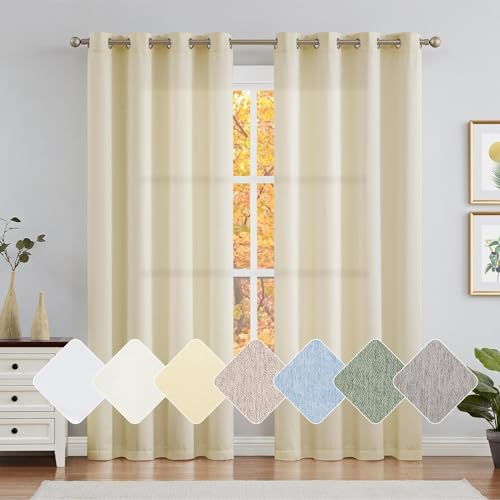 jinchan Curtains Linen Textured Casual Weave Curtain for Living Room 84 Inches Long Grommet Light Filtering Window Drapes Panels for Bedroom Heathered Beige 2 Panels Curtains 50"W x 84"L (Pa