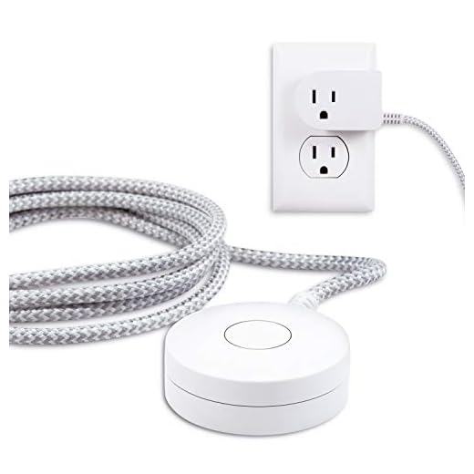 Cordinate Designer On/Off Switch Plug, 6 Ft Braided Power Cord, 3 Prong, Slip Resistant Base, Tabletop or Wall Mount, Perfect for Lamps/Seasonal Lights, White/Gray, 41095