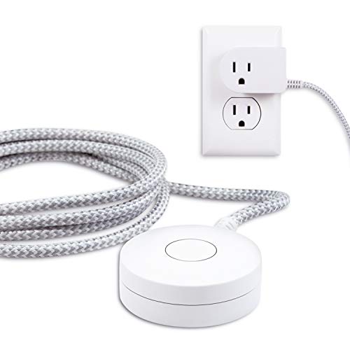 Cordinate Extension Cord with Switch On/Off Plug, 6 Ft Braided Power Cord Outlet Switch, 3 Prong, Slip Resistant Base, Tabletop or Wall Mount, Perfect for Lamps/Holiday Lights, White/Gray, 41095 by Cordinate - Used condition - US$11.37