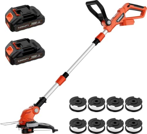 Image of 20V Electric Weed Wacker Cordless Edger Lawn Tool 2 X 2.0Ah Battery Powered Weed Eater with Charger, 12 Inch Lightweight String Trimmer, Auto Line Feed Grass Cutter Lawn Mower for Small Yard Orange