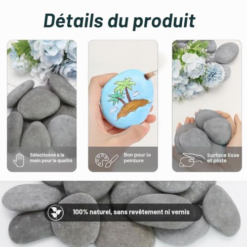GIUSOBG 20PCS Galets a Peindre Galets Plats à Peindre 6-11 cm Galets Lisses – vue 6