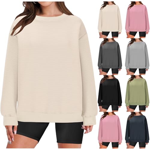 Womens Oversized Sweatshirts Casual Crewneck Long Sleeve Sweatshirts Fall Trendy Basic Solid Pullover Tops4
