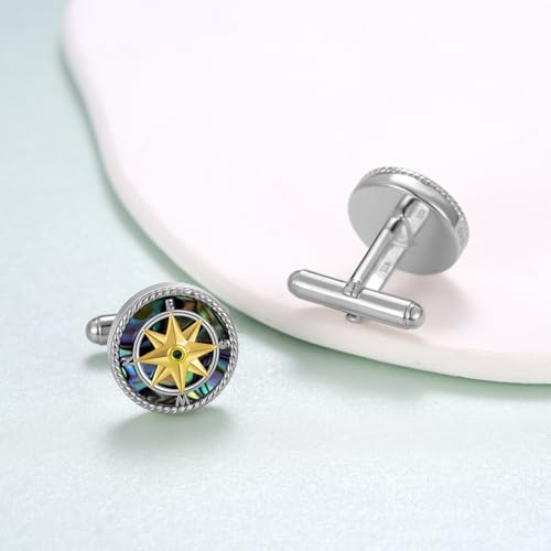 Mancuernillas Hombre Plata Esterlina 925 Brújula miniatura 3