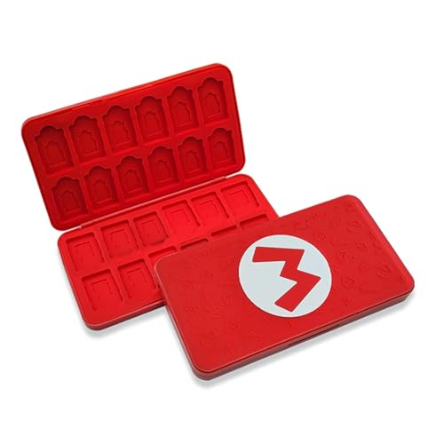 BAYINBROOK Caja de Tarjetas de Juegos para Nintendo Switch, Silicona Soporte de Tarjeta, Switch Caja de Almacenamiento de Tarjetas, Gran Capacidad para 24 TF 24 NS Tarjetas (Rojo Mario M)