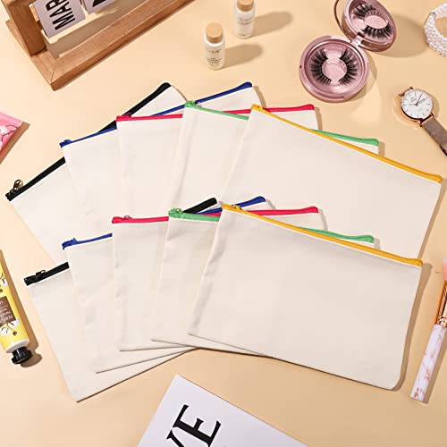 Auidy_6TXD 20 Stück DIY Blanko Stoff Federmäppchen, Bunt Blanko Stoffbeutel Mit Reißverschluss, Mäppchen Reise Kosmetiktasche Klein Stoffbeutel zum Bemalen Dokumententasche zum Aufbewahren 21 x 12 cm
