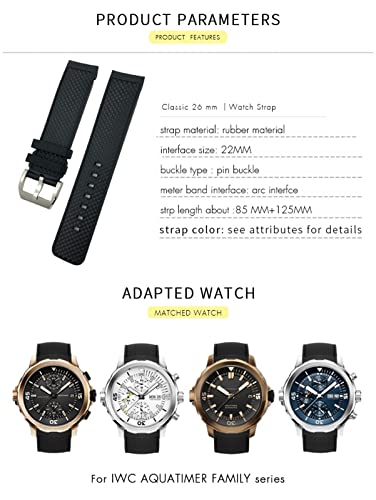 Bracelet 22 mm en caoutchouc de rechange pour IWC Aquatimer
