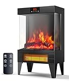 Oylus Electric Fireplace Stove Heater - Freestanding Fireplace Heater for Indoor Use with Realistic 3D Flame, Adjustable Thermostat & Remote, Quiet, Timer for Living Room and Bedroom