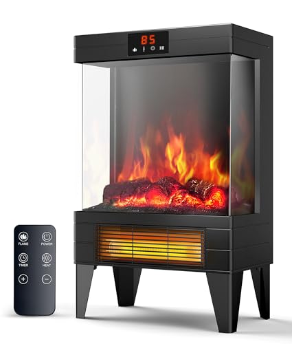 Oylus Electric Fireplace Stove Heater - Freestanding Fireplace Heater for Indoor Use with Realistic 3D Flame, Adjustable Thermostat & Remote, Quiet, Timer for Living Room and Bedroom