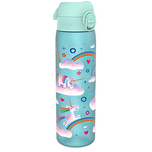 ion8 Auslaufsichere Schlanke Wasserflasche, BPA-frei, Einhorn-Regenbogen, 500ml (18oz)