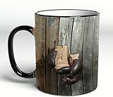 YOIUE Copa de cerámica interesante 11OZ tazas 330 ml - Regalo original y divertido Exquisita taza de impresión Decora tu taza,Conjunto vintage de guantes de boxeo antiguos sobre fondo de madera antigu