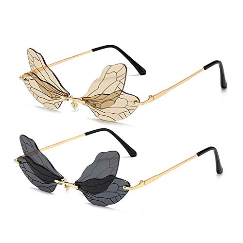ENTHYI Dragonfly Wing Shape Sunglasses for Women/Men Frameless Irregular Glasses Shades Party Sun Glasses
