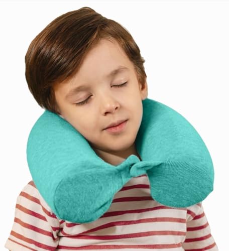 Image of Dot&Dot Green Twist Memory Foam Kids Travel Pillow for Airplanes - Kids Neck Pillows for Sleeping - Airplane Pillow for Neck Support, Chin, Lumbar, Leg - Adjustable Toddler Neck Pillow